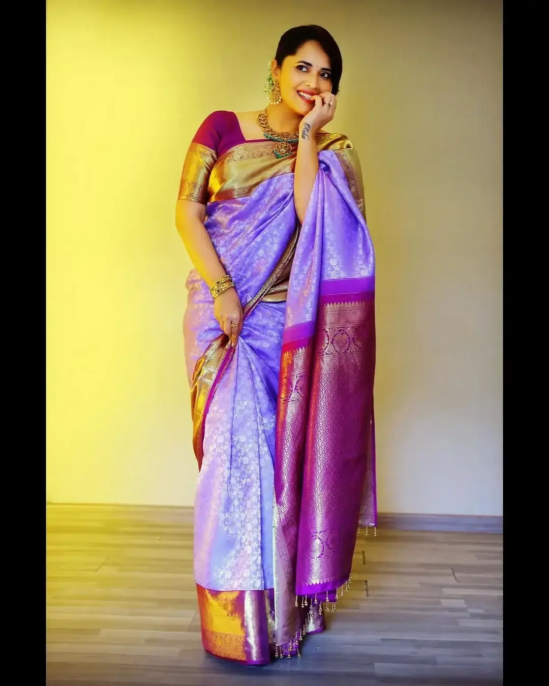 Hyderabad Actress Anasuya Bharadwaj in Blue Pattu Saree